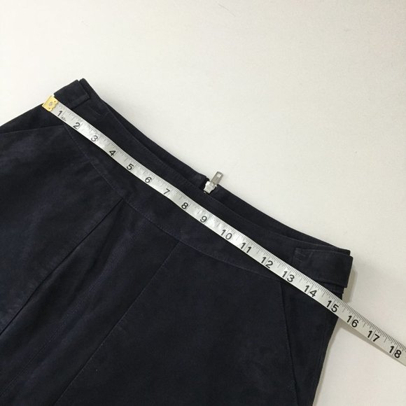 Warehouse-Leather Navy Blue Suede A Line Skirt Below Knee Size 6 - Picture 7 of 11